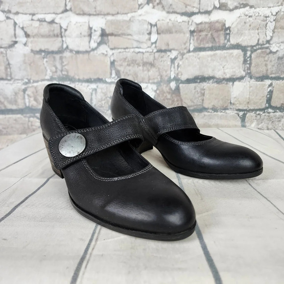 Taos  Black Leather Mary Jane Shoes Stacked Heel Size 41 - Picture 5 of 16